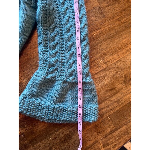 Handmade Blue Cable Knit Bell Sleeve Cardigan Sweater Size Medium - Picture 9 of 10